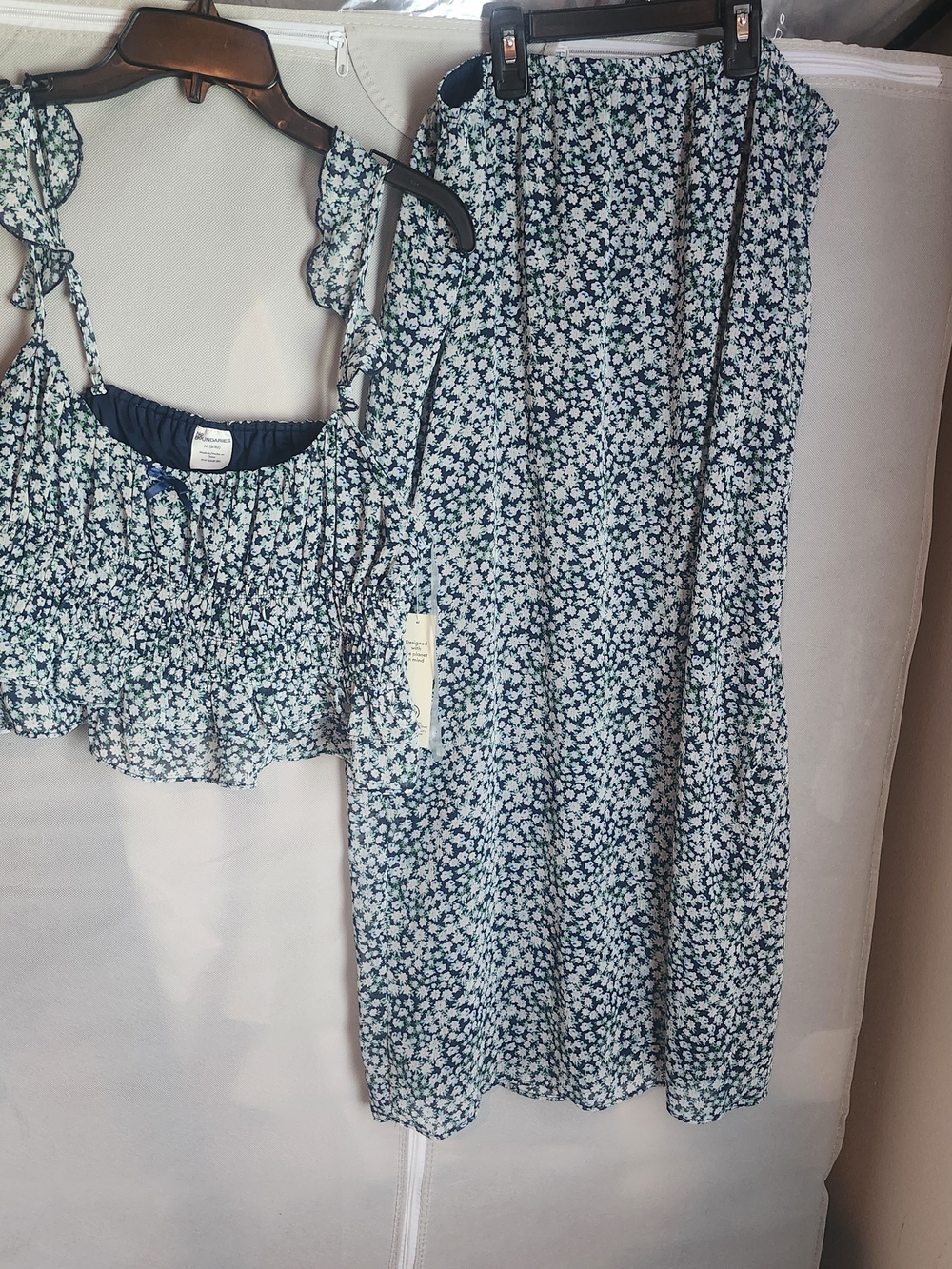 No Boundaries Navy Floral Smocked Crop Top & Skirt Set